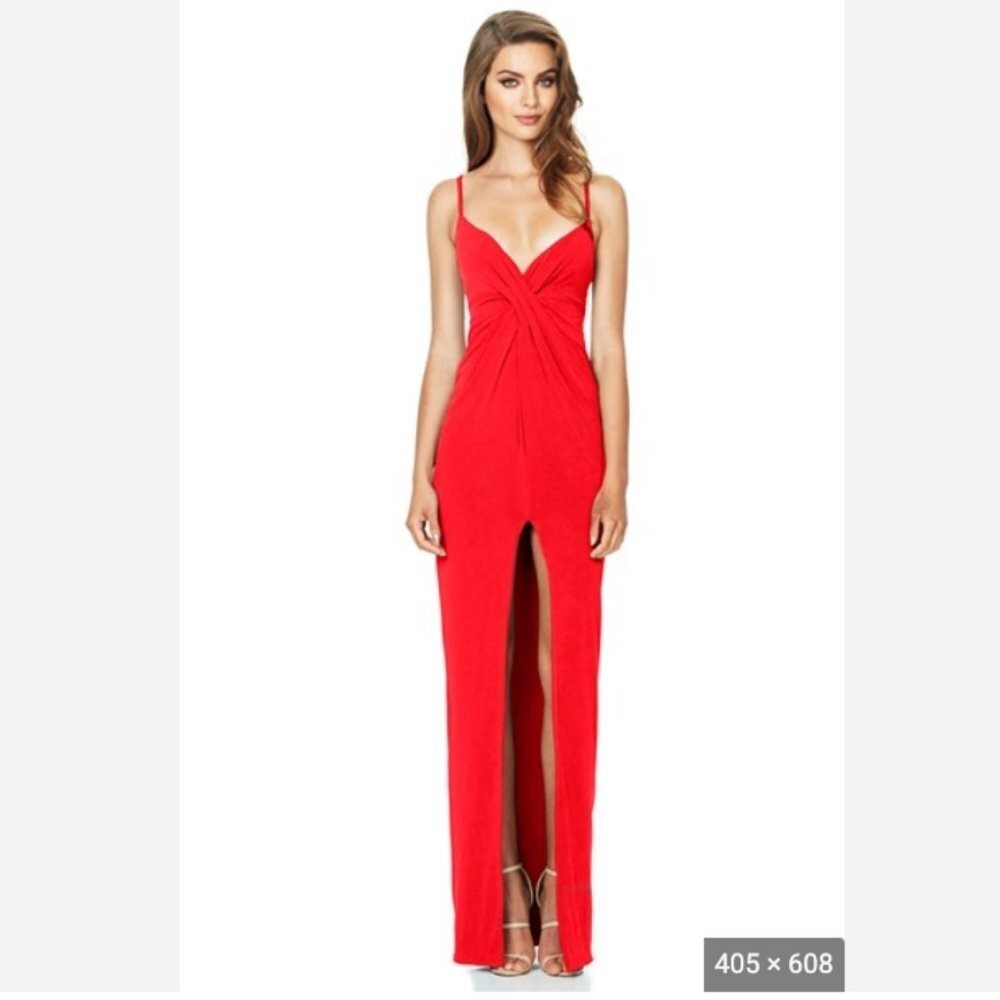 NOOKIE MONROE TWIST MAXI Red Front Slit Gown Cherry